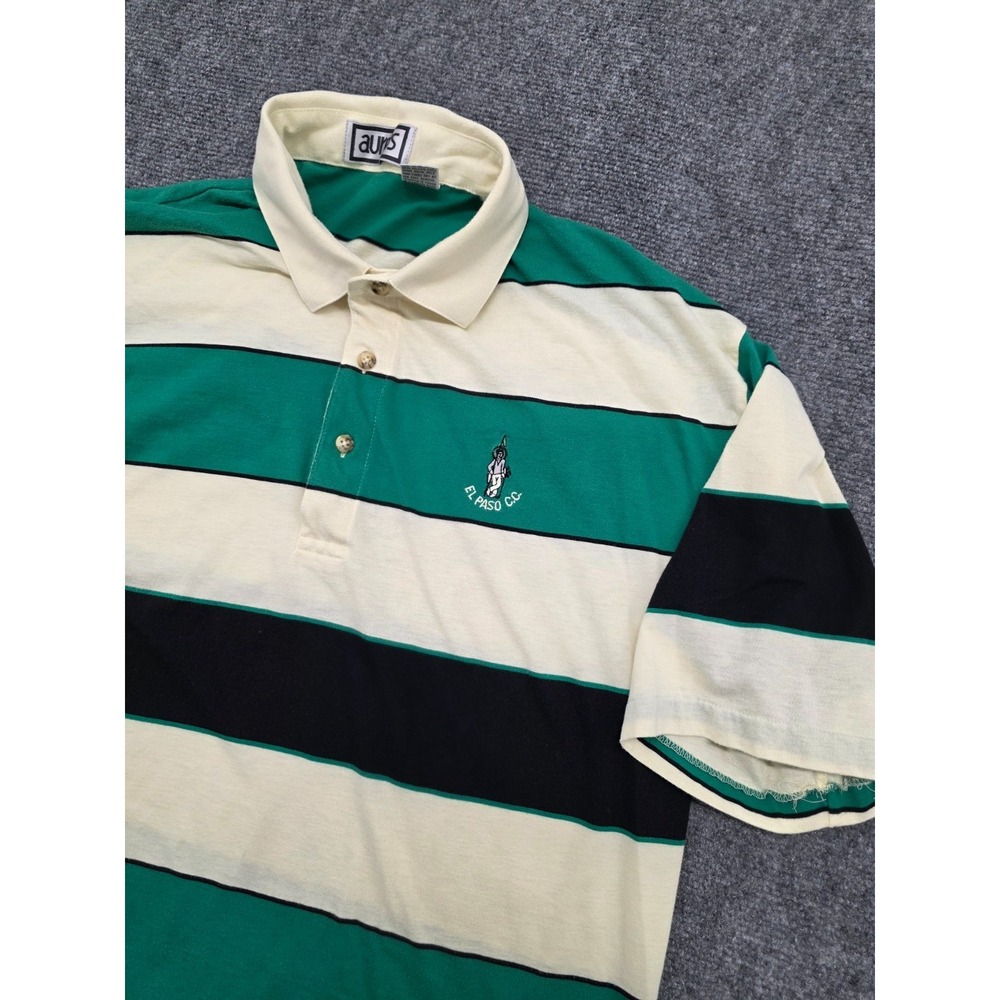 Vintage El Paso CC Aureus Polo Golf Wide Stripe Cotton Blend Shirt 70's 80's XXL